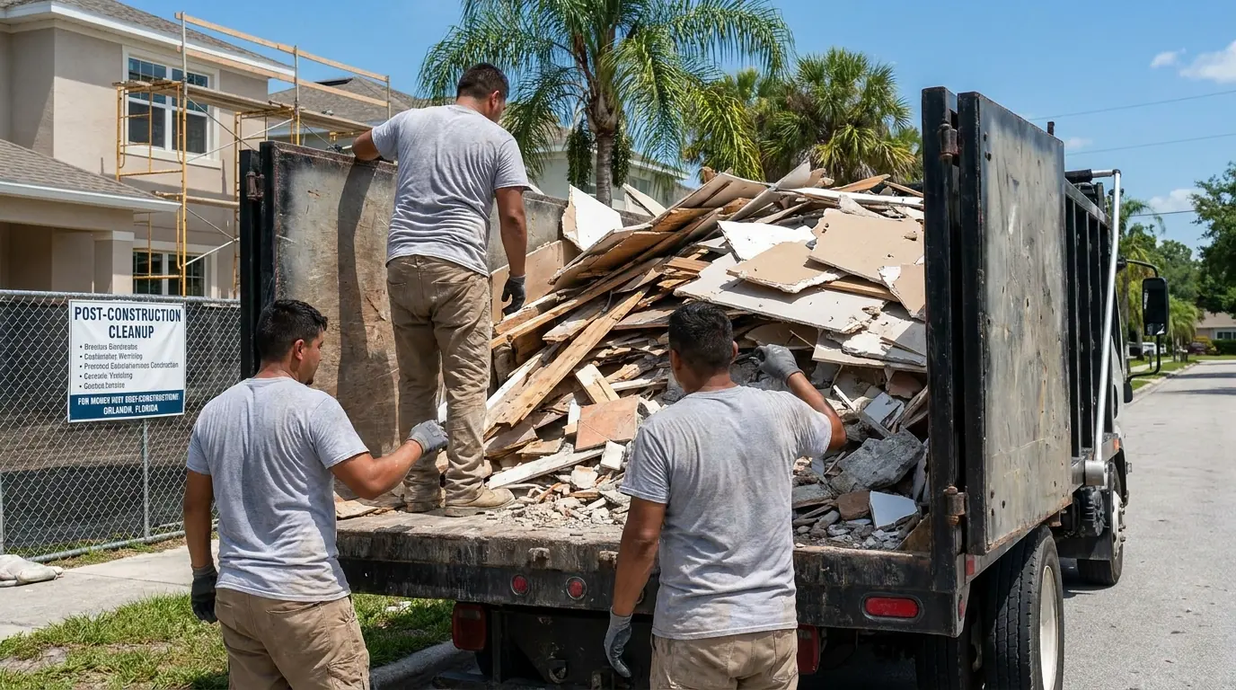 Renovation debris and wood scraps being loaded for hauling