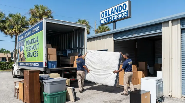 Commercial cleanout crew loading office and storage items